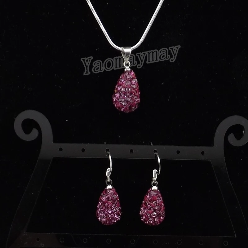Набор бижутерии в форме капли, розовые серьги и ожерелье Стразы в подарок, 5 комплектов, оптовая продажа