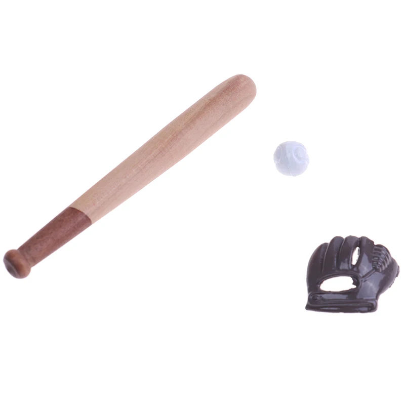 

3PCS Mini 1/12 Dollhouse Baseball Bat & Mitt Set Miniature Furniture Home Study Room Doll House Decor Dolls Accessory Kids Toy