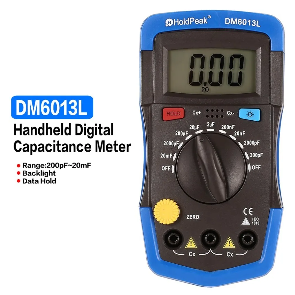 DM6013L Portable Handheld Digital Capacitance Capacitor Meter 1999 Counts Tester 200pF~20mF Data Hold Backlight | Инструменты