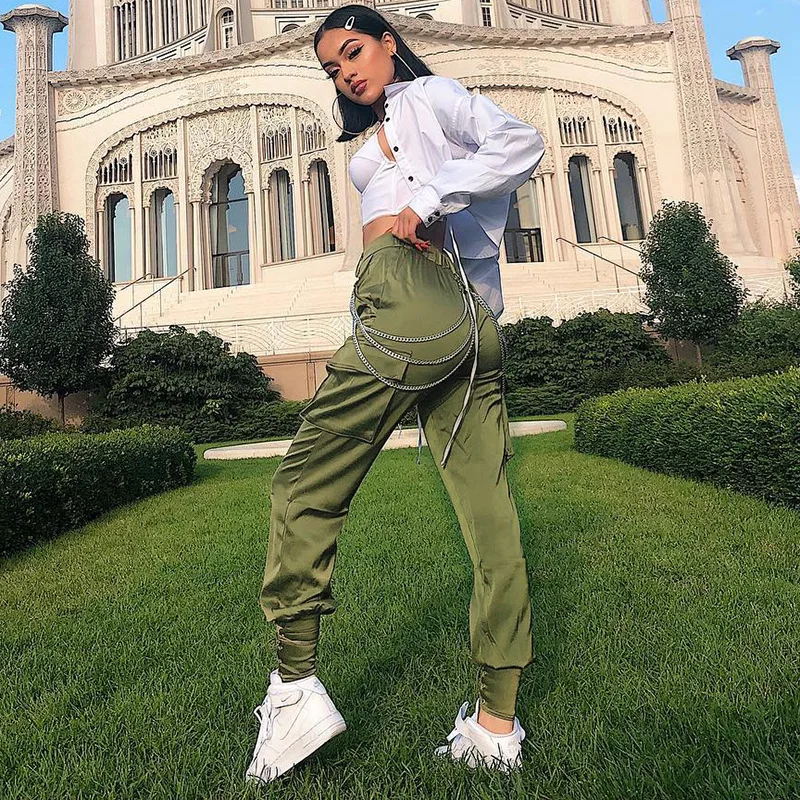 7 Манг 2019 армейский зеленый повседневные атласные штаны капри Эластичная Высокая