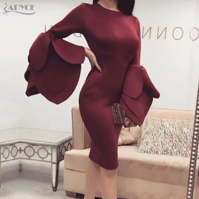 Wine Red Женское платье с длинными рукавами Adyce, летнее повседневное облегающее черное/белое/бежевое мини-платье, вечернее платье, клубная одежда - Цвет: Wine Red