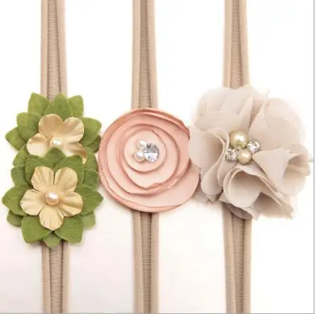 

2019 New 3pcs/set kids newborn headband skinny soft nylon headband satin chiffon flower girl headband