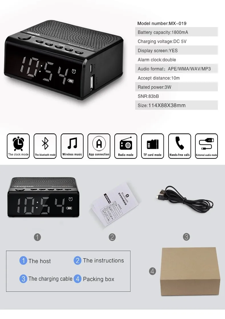 Leadstar портативный Bluetooth динамик беспроводной светодиодный Будильник fm-радио с TF/USB портом для телефона