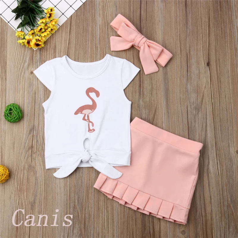 От 1 до 5 лет милые комплекты одежды для маленьких девочек Футболка с узлами и юбка