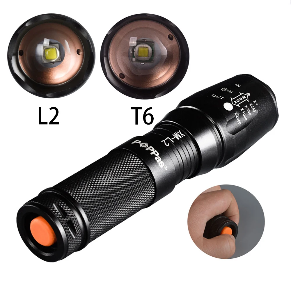 Фото POPPAS Cree LED 878 Flashlight XM-L2 T6 Zoomable Rechargeable 18650 26650 4*aaa battery Освещение POPPAS Cree LED 878 Flashlight XM-L2 T6 Zoomable Rechargeable 18650 26650 4*aaa battery Освещение