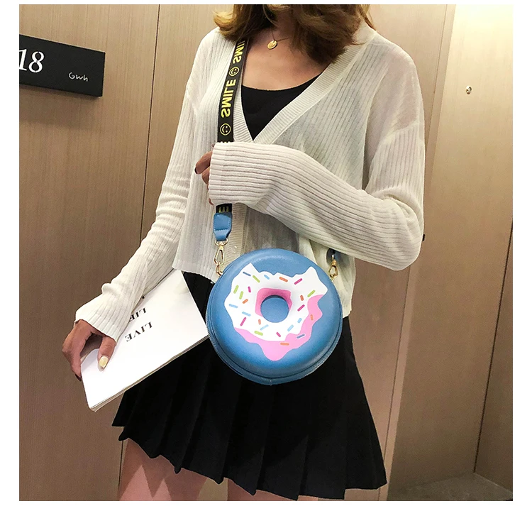 3 Color Fun Cartoon Smiley Shoulder Strap Donut Design Girl's Round Shoulder Bag Handbag Crossbody Bag Women Casual Totes Pouch