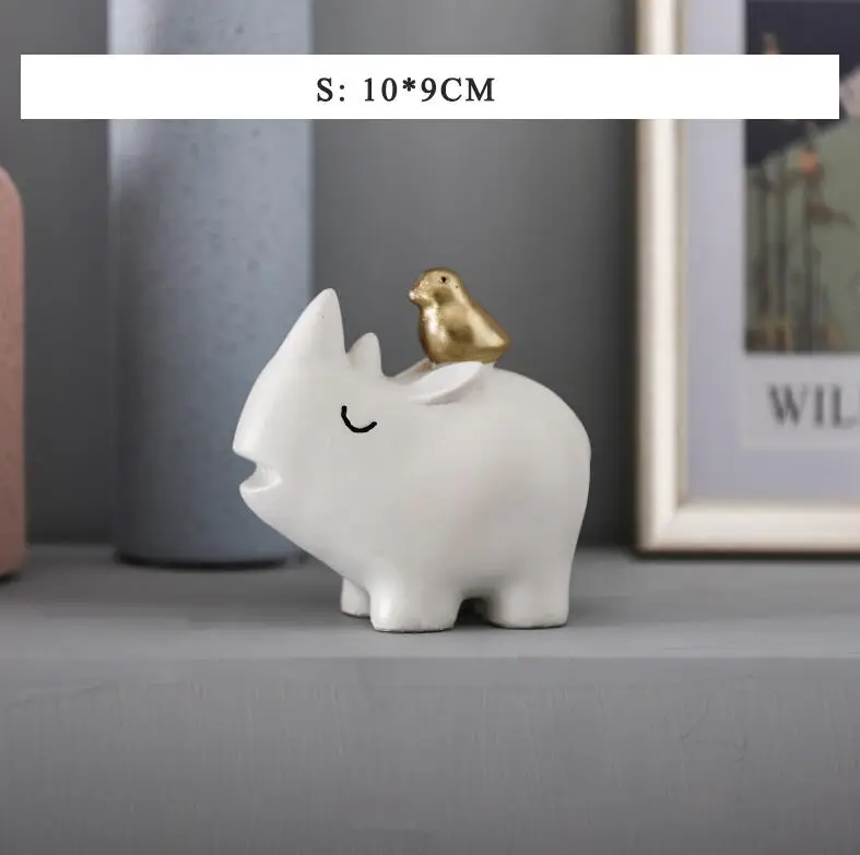 rhinoceros S Творческий Nordic Исцеление фантазия птица и девочек Скульптура носорога Статуи дома ремесел Животного Модели абстрактные украшения 05554 - Цвет: rhinoceros S