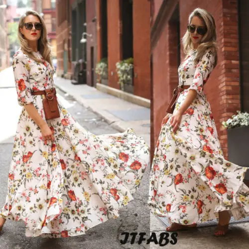 

Fashion Women Summer Cotton Floral Long Maxi Dress Ladies Beach Holiday Vestidos Sleeveless Party Loose Dresses