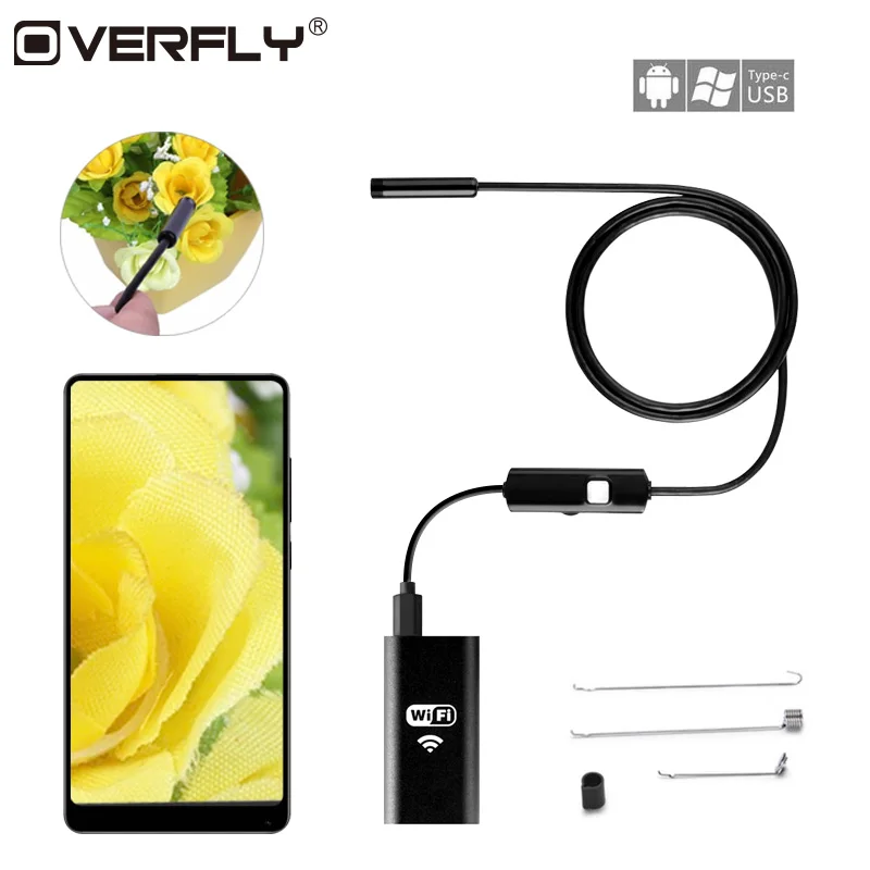 Overfly wifi эндоскоп 30fps 8 мм 8LED для IOS Android Windows MAC бороскоп водонепроницаемый