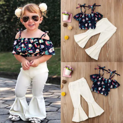 Модный комплект одежды для маленьких девочек топы с открытыми плечами и