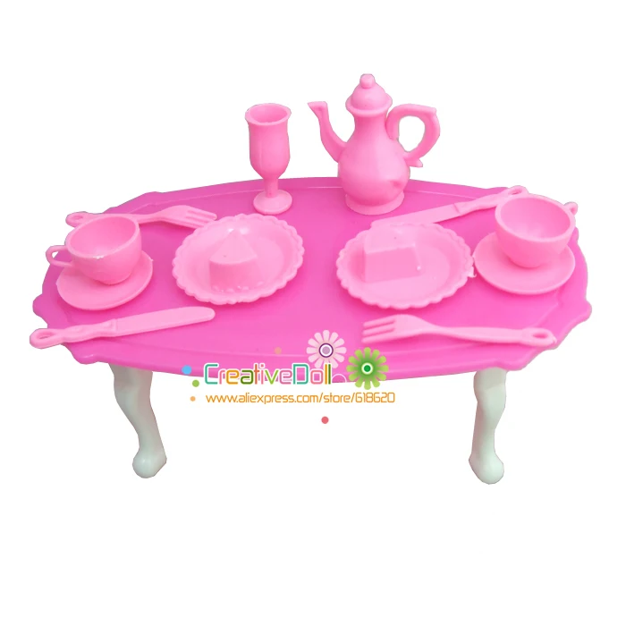 

Free Shipping dolls dinner table with food and cup for barbie dolls accessory