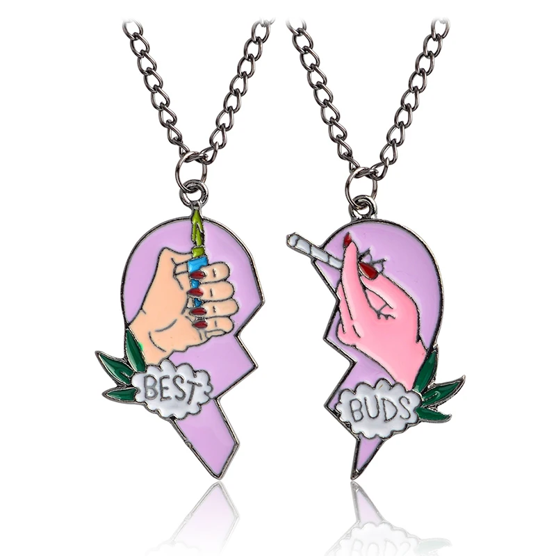 

2pcs/set Best Buds Necklace Pink Broken Heart Lighter Cigarette Pendant Necklace For Best Friends Friendship BFF Jewelry Gift
