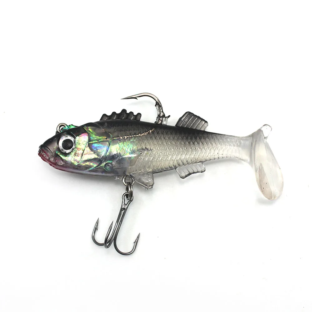 10 шт./лот 3D глаза ведущая рыболовная приманка с Т-образным хвостом мягкая двойные