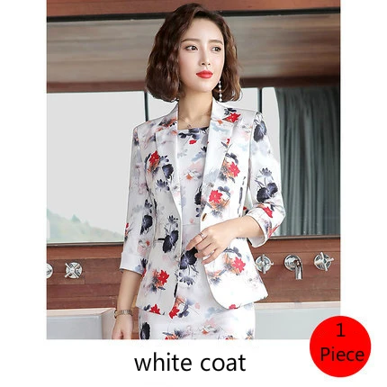 white coat Костюм для женщин Весна Лето 3/4 рукав тонкие цветы блейзеры с принтом офисные женские модные элегантные рабочие повседневные Костюмы - Цвет: white coat