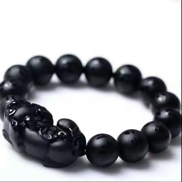 Природный обсидиановый кристалл черный нефритовый браслет с бусинами китайский