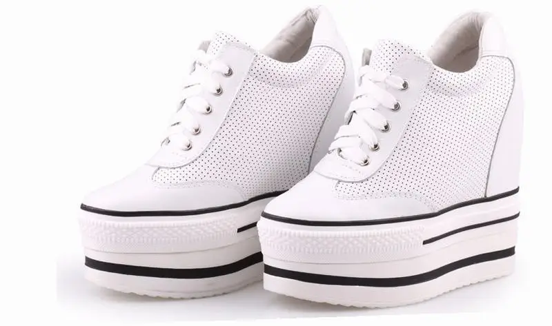 Женские туфли из овечьей кожи пикантные супер удобные на танкетке со шнуровкой