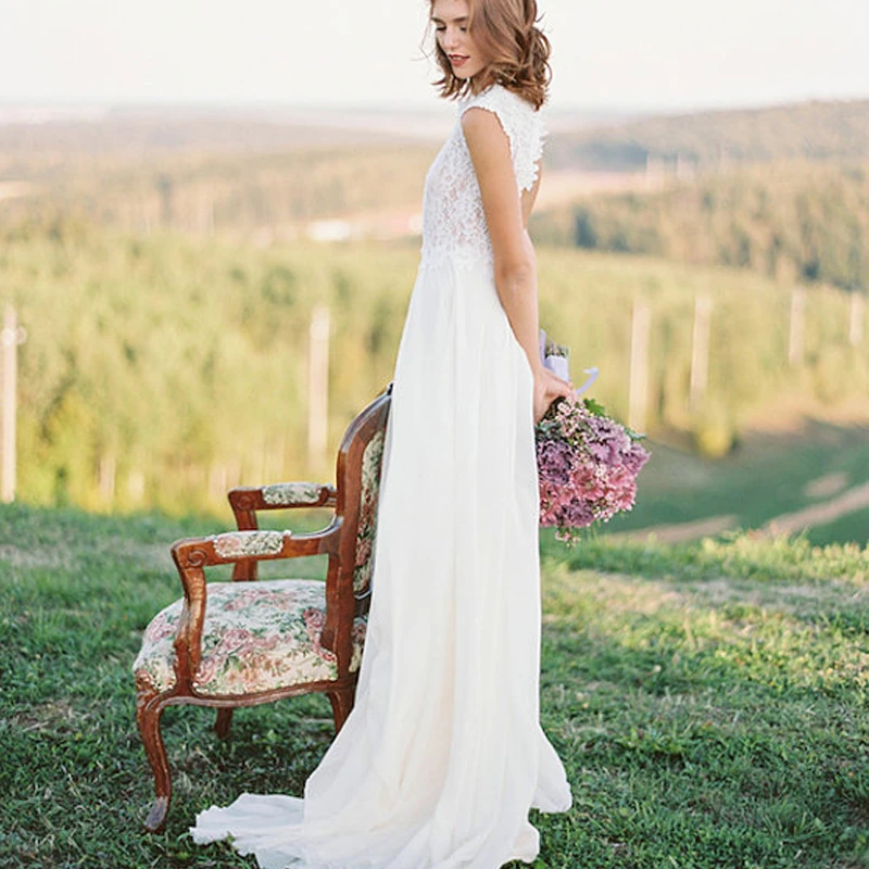Vestido de noiva barato 2021 Скромные Простые кружевные пляжные свадебные платья
