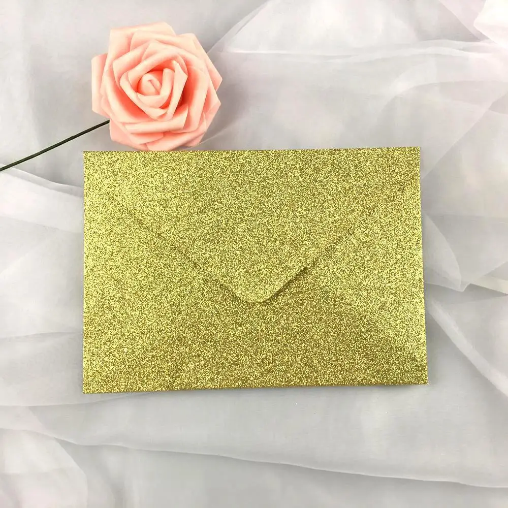 gold glitter 25x переливающийся перламутровый бумажный Свадебный пригласительная карта в конверте перламутровый Блестящий конверт 4 торжества - Цвет: gold glitter