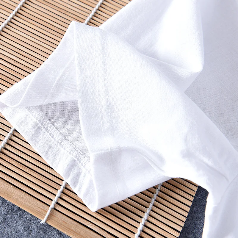 Футболка мужская льняная с коротким рукавом брендовая тенниска Вышивкой Букв