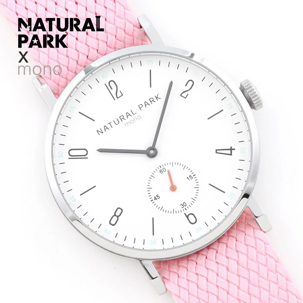 

White relogio masculino NATURAL PARK Luxury Brand Analog Men's Quartz Watch Business Watch Men Watch Pink Handmade nylon strap