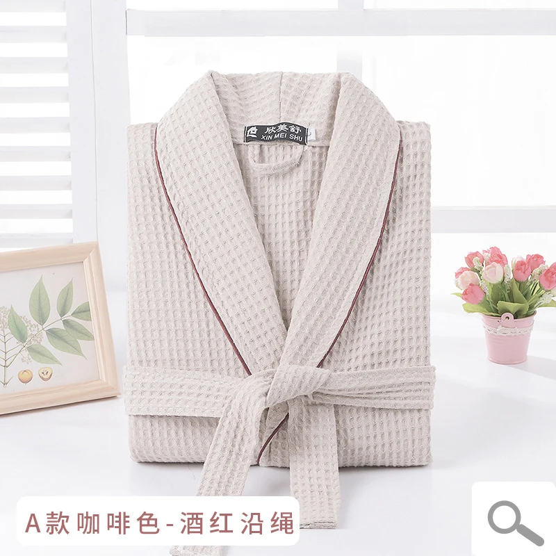 Вафельный Халат для женщин и мужчин хлопковые кимоно халаты пижамы ночная