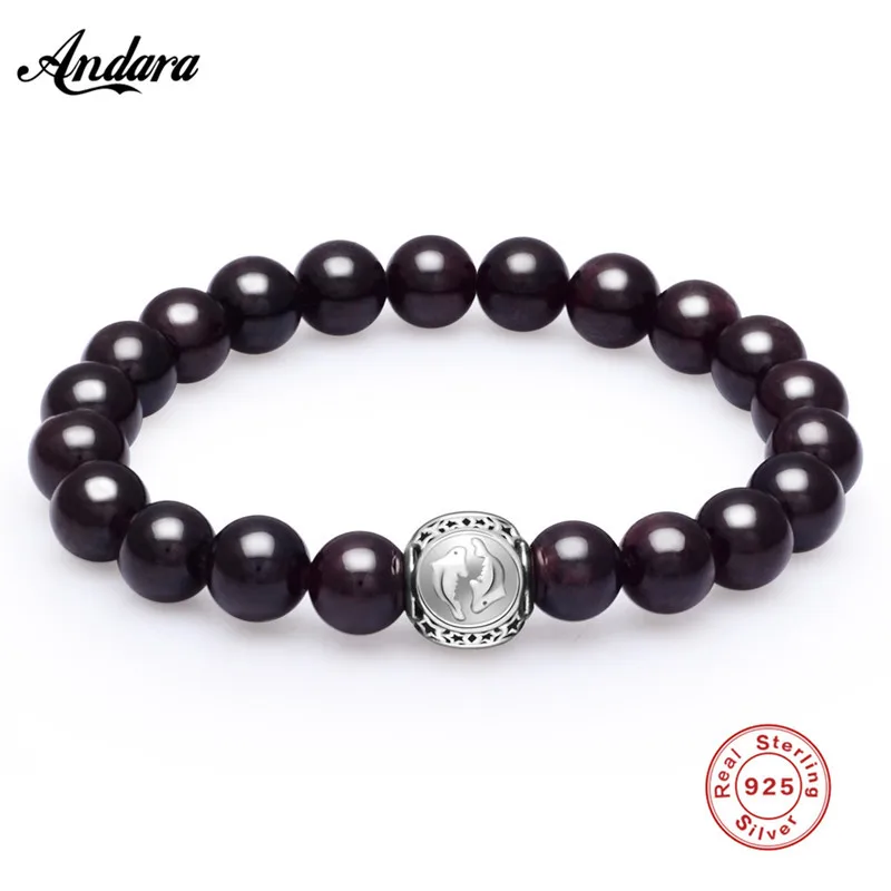 Женский браслет из стерлингового серебра 925 пробы с красными натуральными