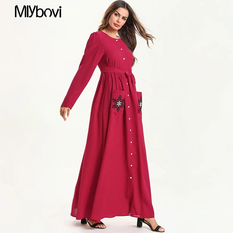 Женское платье макси в мусульманском стиле Abaya Jilbab с цветочным рисунком для