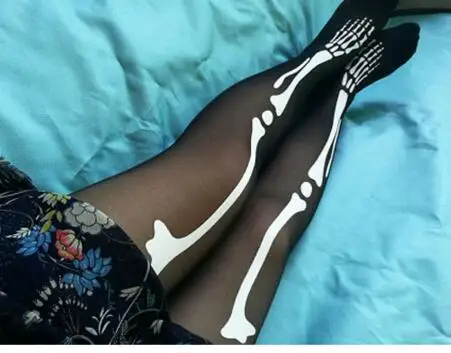 Японские Harajuku 15D/150D черные колготки, колготки с черепами, сексуальные женские колготки на Хэллоуин, шелковые чулки в стиле панк-рок, Medias - Цвет: 15D