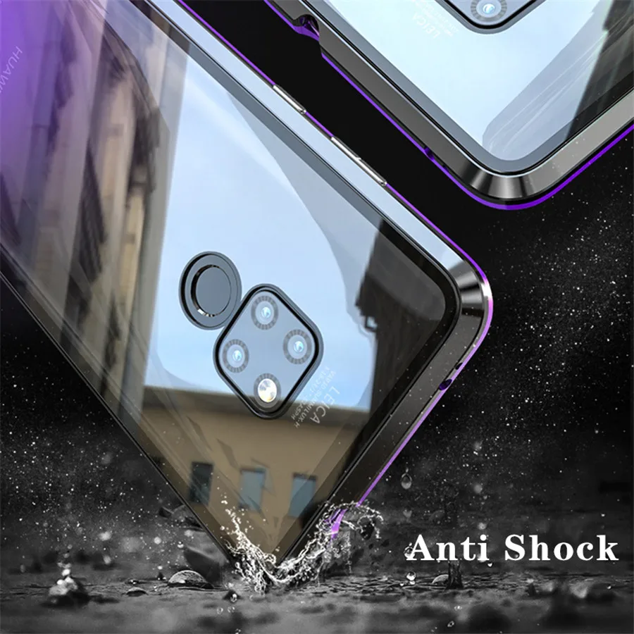For Mate 20 Pro Magnetic Adsorption Snap Phone Case for Huawei Luxury Metal Tempered Glass Back Cover Coque |