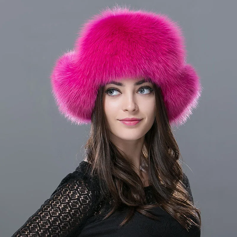 Зимние Для женщин меховая шапка 100% натуральный мех лисы резьбонарезной станок с