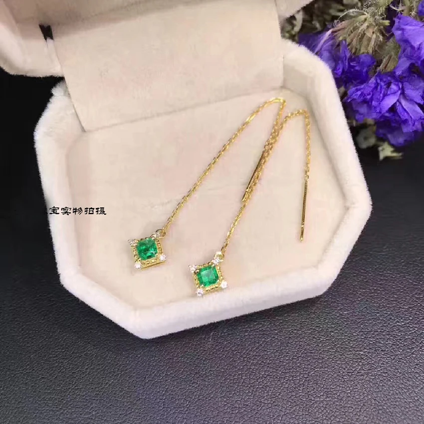Серьги женские из серебра с натуральным изумрудом|Серьги-подвески| |