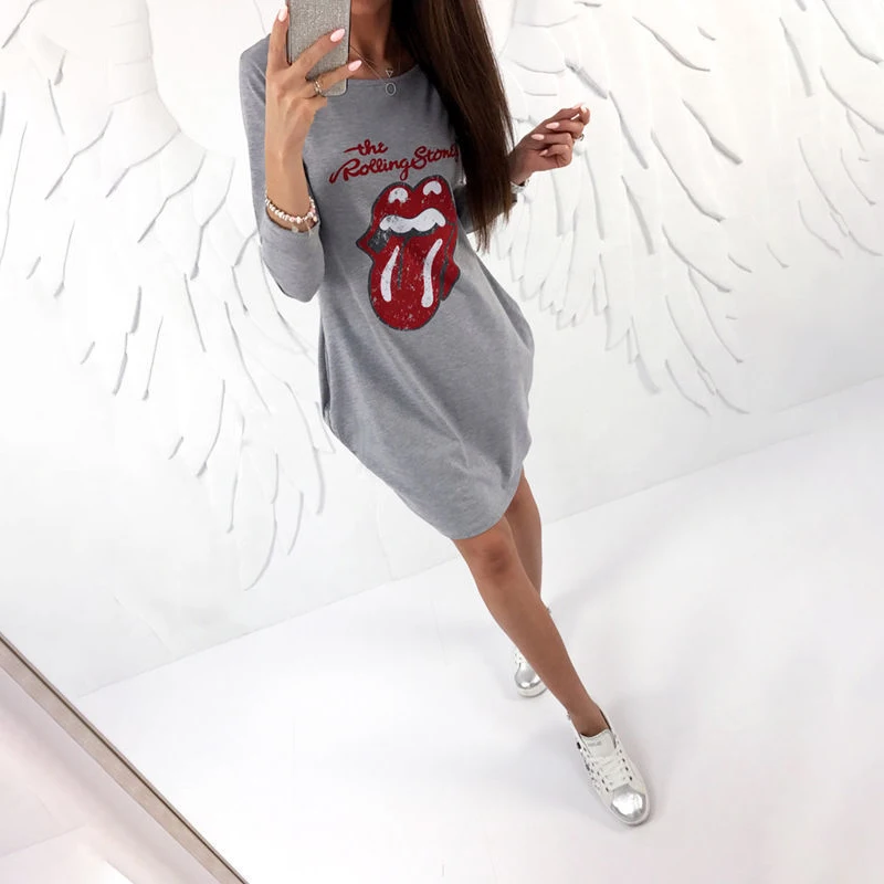 Женское Забавное платье-футболка 2018 осеннее платье-чокер повседневные свободные