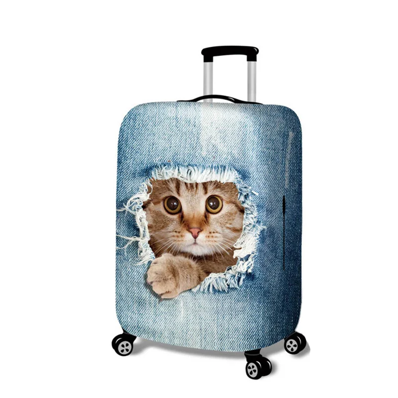 A Luggage cover SEREQI 3D печать и окрашивание не выцветает синий деним кошка собака багаж Крышка 18-32 дюймов эластичный чехол от пыли Чехол для багажа - Цвет: A Luggage cover