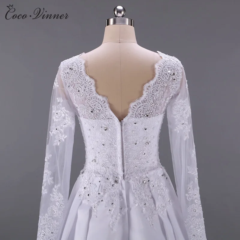 Vestido De Noiva свадебное платье с открытой спиной,, с длинными рукавами, со шлейфом, атласное винтажное кружевное свадебное платье es W0051