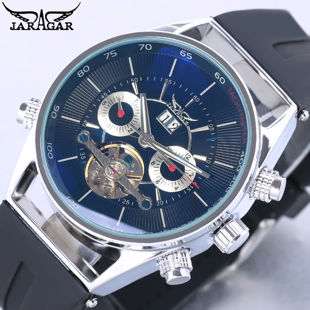 

JARAGAR Brand Classic Business Mechanical Watch Men Luxury Tourbillon Automatic Watches Rubber Band Auto-Calendar Wristwatches