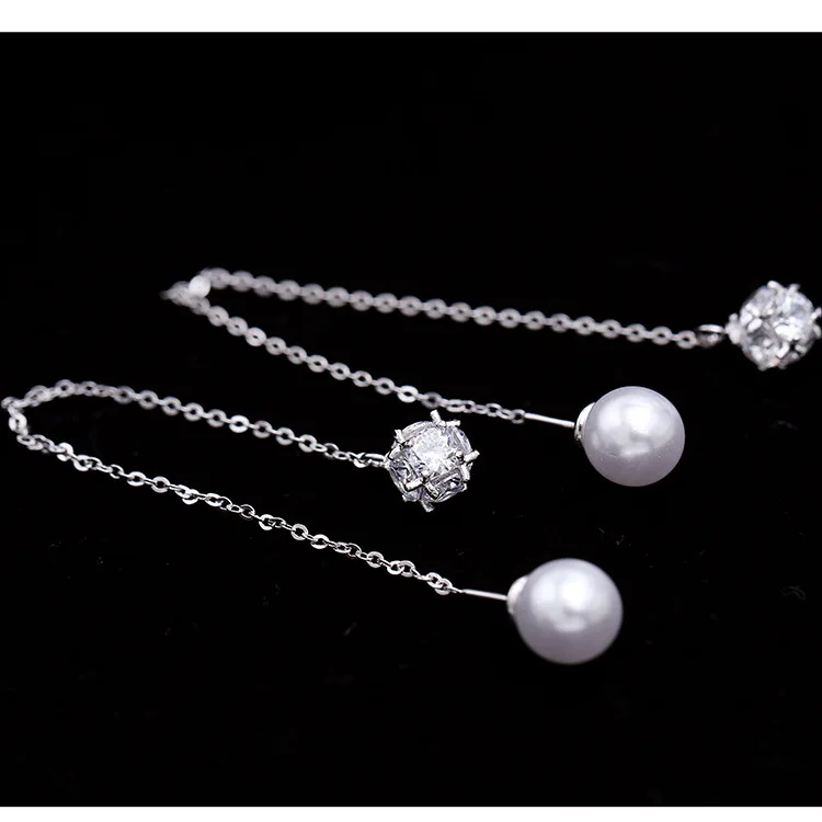 Модные серьги SWOUR из стерлингового серебра S925 с длинной линией, дизайном мячика, узлом из жемчуга и подвеской в виде креста S297.