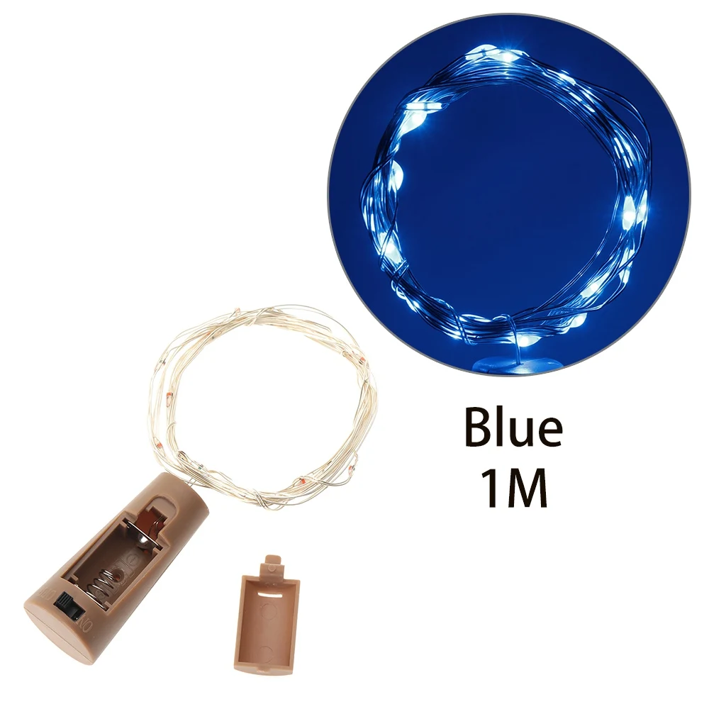 1M blue 1 шт., 8 цветов, 1 м/2 м, светодиодный светильник для бутылки вина, светильники-пробка, медная проволока, гирлянды, лампа, пробка для вина, свадебные, праздничные, вечерние, Декор - Цвет: 1M blue