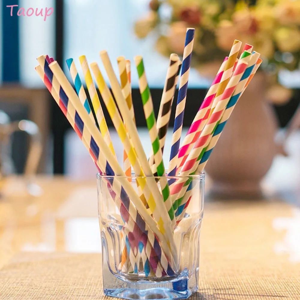 Taoup 25 шт золотые полосатые бумажные соломинки для напитков с днем рождения