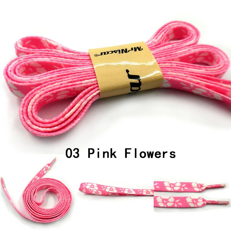 03 Pink Flowers 1 пара 115 см/45,27 ''цветные двойные леопардовые цветы шнурки Детские кроссовки шнурки новое поступление - Цвет: 03 Pink Flowers