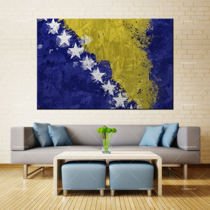 Forbeauty Холст Живопись стены Искусство Bosnia_and_herzegovina_flag_color_texture_stars_spots Спрей Печать