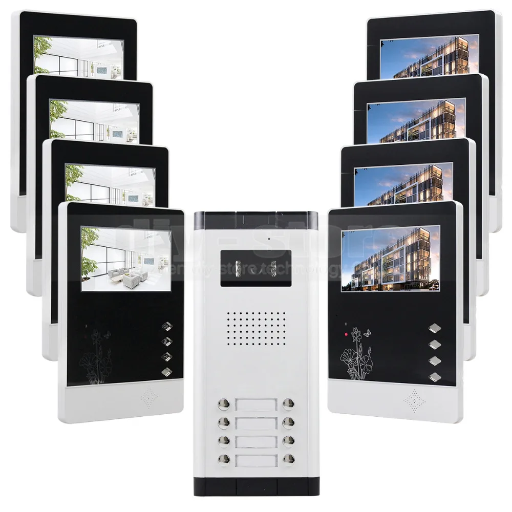 DIYSECUR DIY 4.3" 4-Wired Apartment Video Door Phone Audio Visual Intercom Entry System IR Camera for 8 Families | Безопасность и