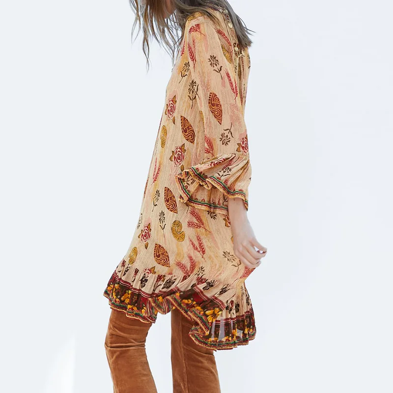 JuneLove женское весеннее мини платье с расклешенным рукавом винтажное трапеция