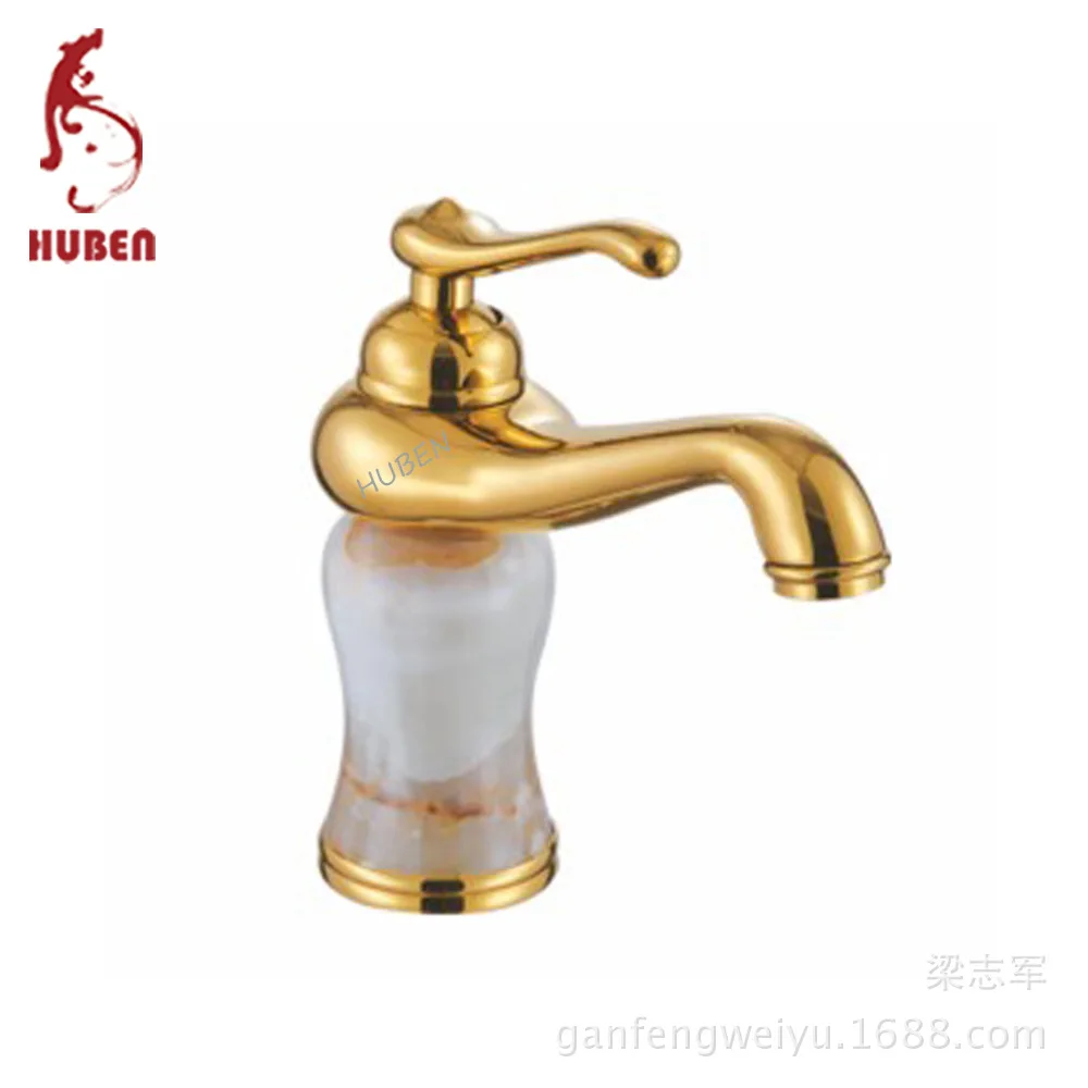 

Natural jade tiger ran hot and cold taps all copper and gold antique audience C rotating wash basin mixer