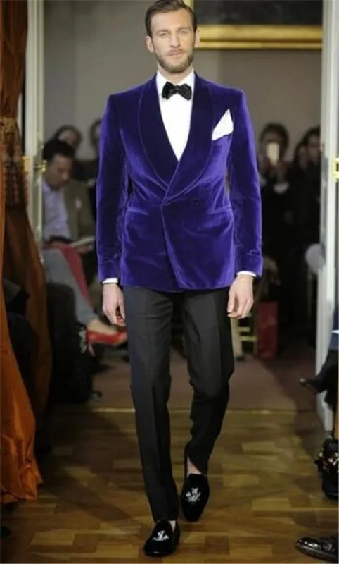 Фиолетовый вельветовый приталенный мужской деловой повседневный костюм из 2