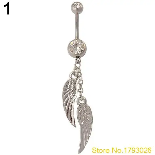 Девушка подвеска в форме крыла пупка Кристалл кнопка бар перья Штанга Кольцо