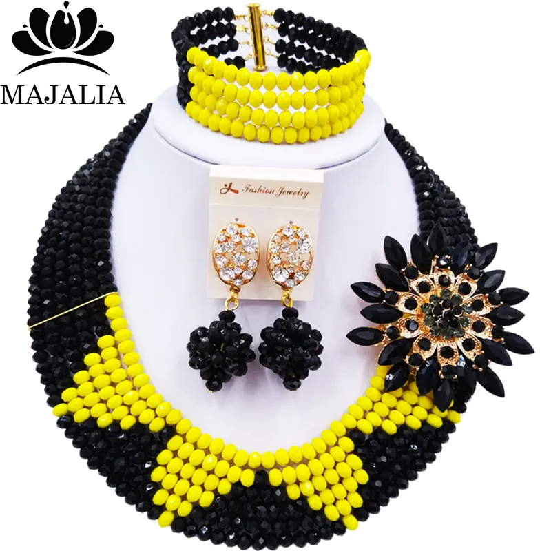 Majalia Pretty Black женский Африканский ювелирный набор нигерийские Свадебные хрустальные наборы 6ST0043
