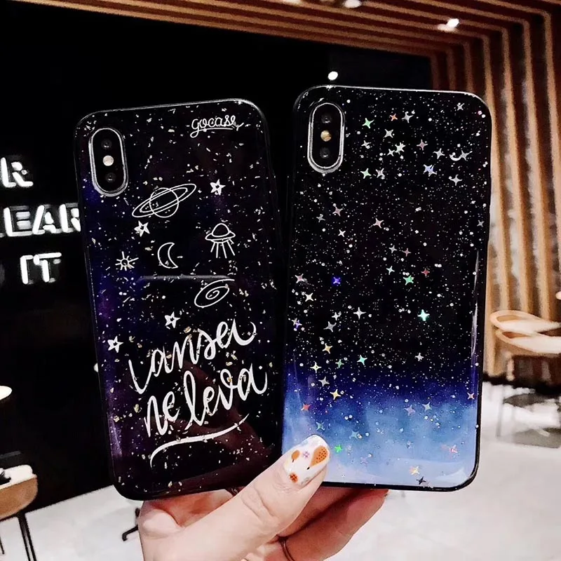 Bling Glitter Star Чехлы для iPhone X XR XS Max Модный ночное небо Мягкий силиконовый чехол 6 S 7 8