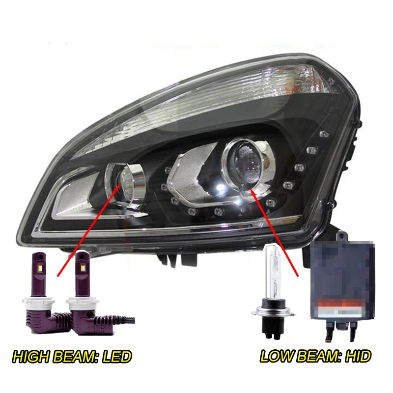 HID Автомобильный Стильный чехол на голову для Nissan Qashqai фары 2008- светодиодный Qashqai фары DRL линзы двойной луч Биксенон HID - Цвет: HID