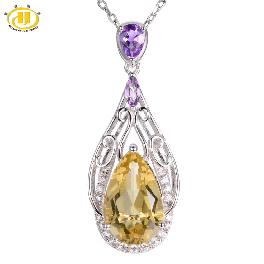 Hutang 6.53ct натуральный лимонный кварц и Аметист Твердые стерлингового серебра 925