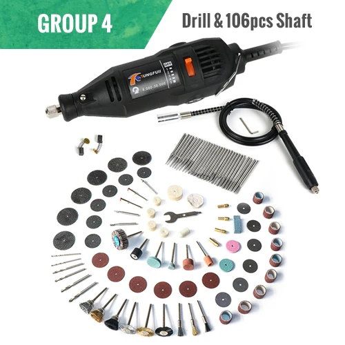 Drill106pcsShaft TUNGFULL Dremel Электроинструмент сверлильный станок для дерева Китай мини-дрель для ювелирных изделий с мини-дрель аксессуары Полировка Шлифовка - Цвет: Drill106pcsShaft